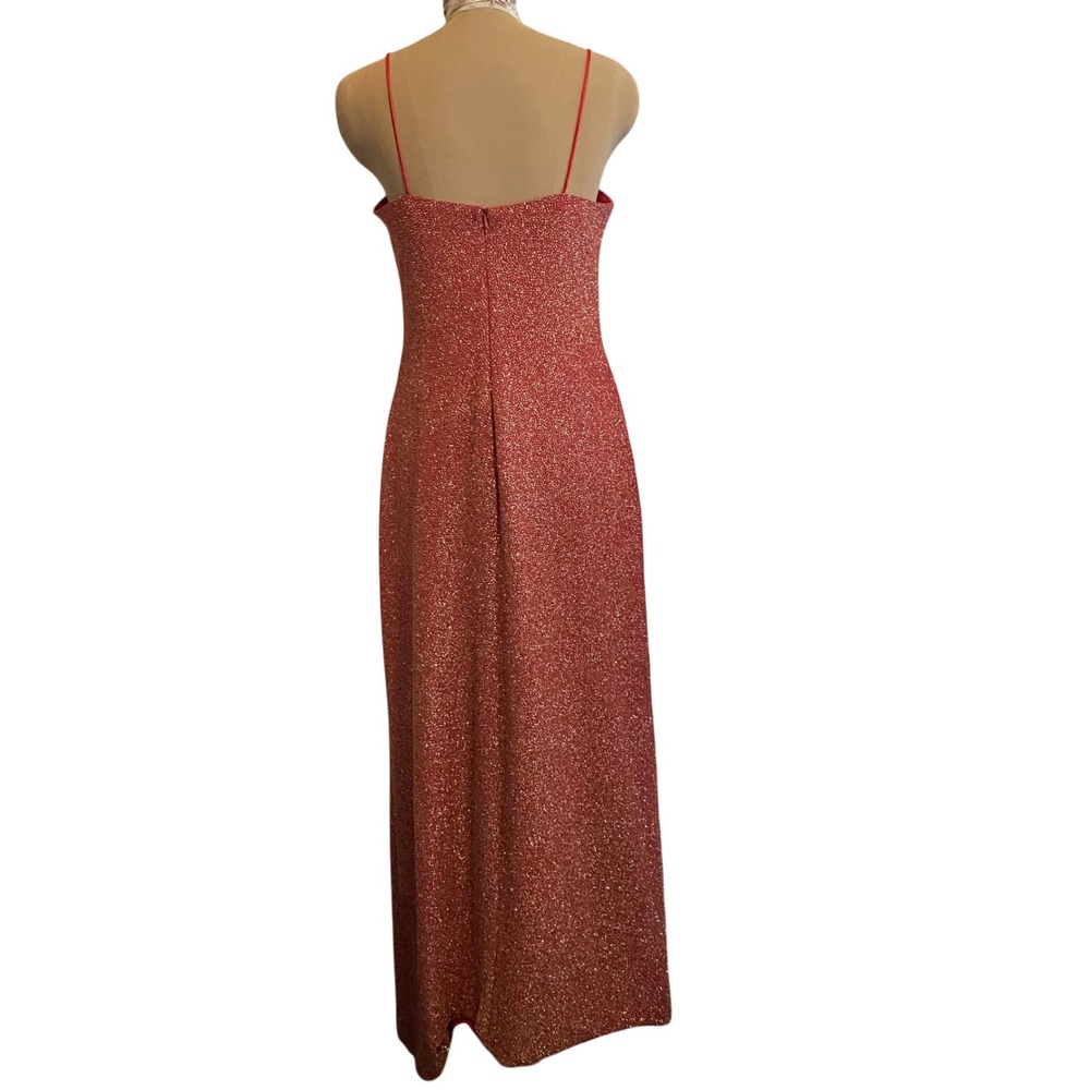 JS Boutique Maxi Dress Sparkly Prom Gown Vintage Formal 14 Red Gold Metallic - Picture 2 of 7